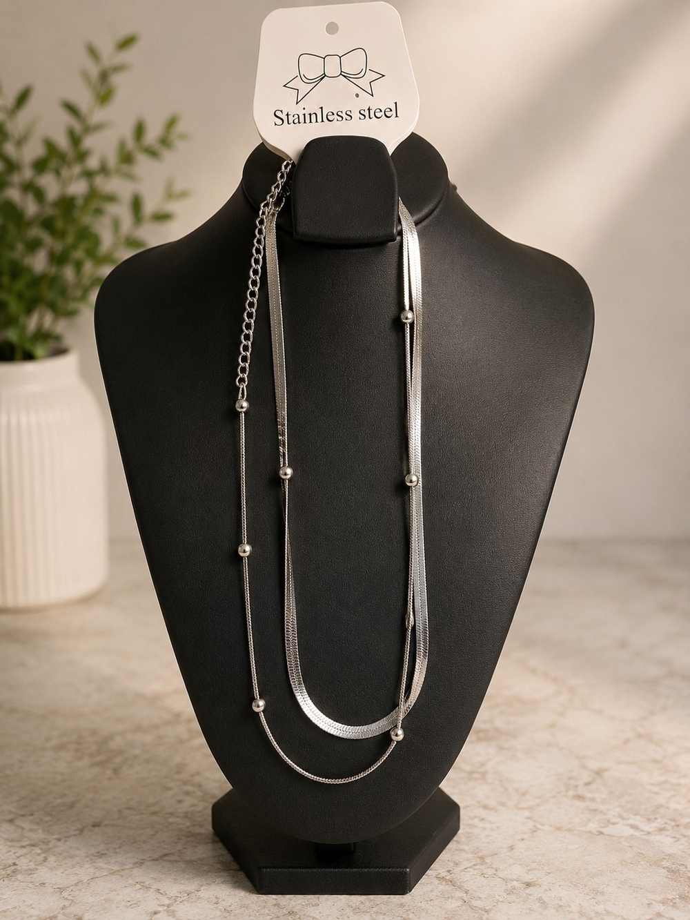 Stainless Steel Double-Layer Silver Necklace